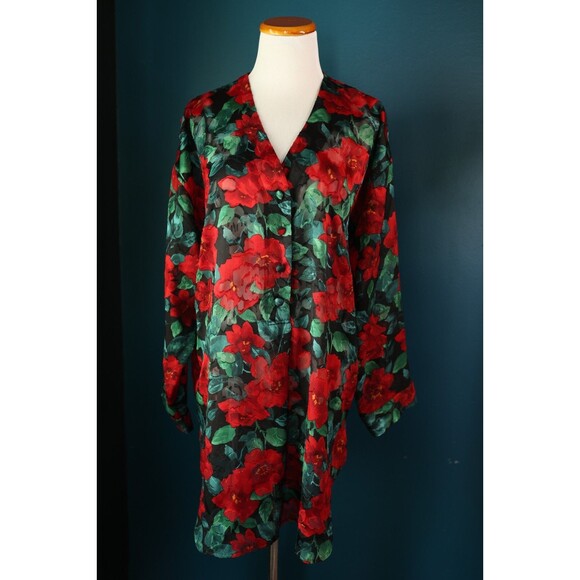 Vintage 90s Victoria's Secret Floral Burnout Button Gold Label Sheer Nightie L - Picture 1 of 11
